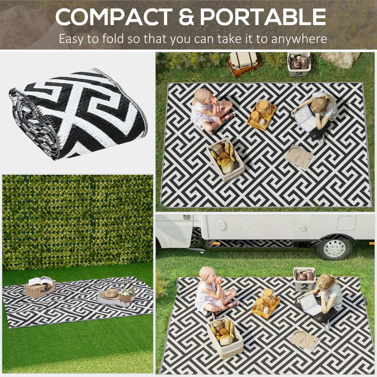 121x182cm Reversible Outdoor Rug Portable Plastic Straw RV Outsunny by Unbranded