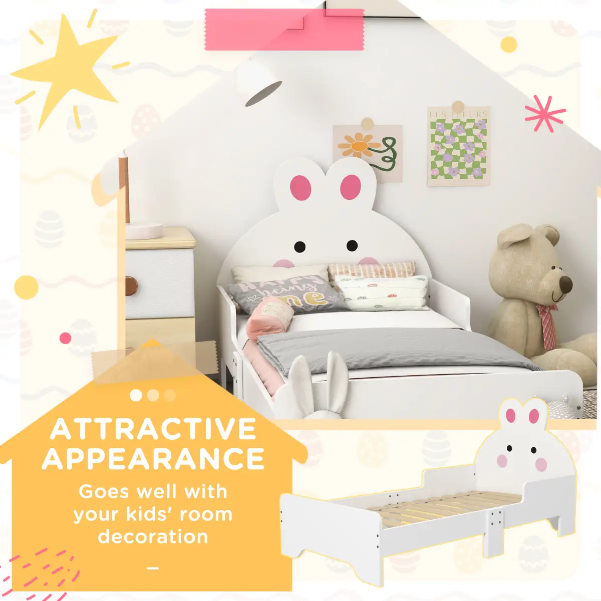 ZONEKIZ Toddler Bed, Kids Bedroom Furniture, Rabbit Design - White by ZONEKIZ