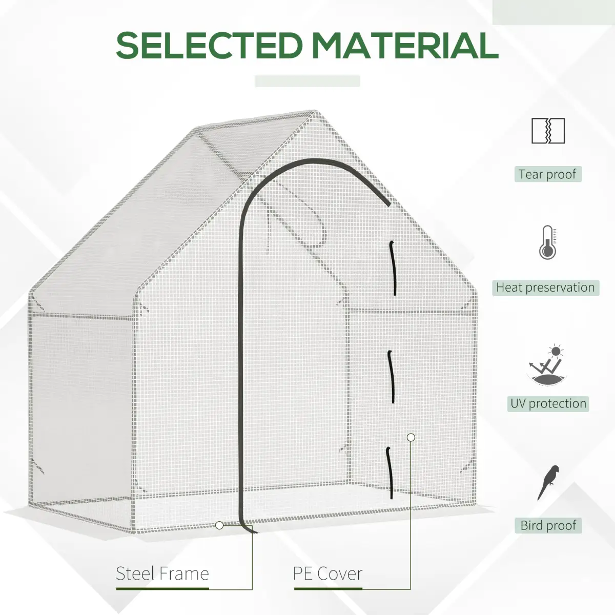 Walk-In Greenhouse Vegetable Plant Window Roll-Up 180 x 100 x 165cm, White by Outsunny
