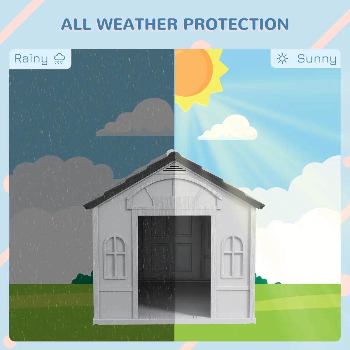 PawHut Weather-Resistant Dog House, Puppy Shelter for Medium Dogs - Grey by PawHut