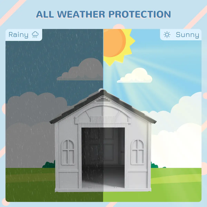 PawHut Weather-Resistant Dog House, Puppy Shelter for Medium Dogs - Grey by PawHut
