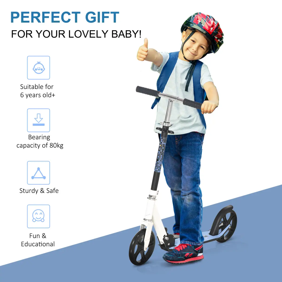 HOMCOM Kick Scooter Commuter Adjustable Height Wheels Foldable Aluminium White by Unbranded