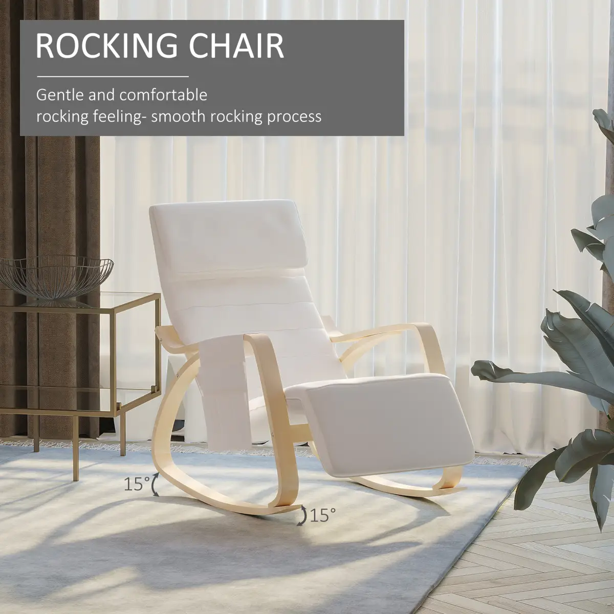 Rocking Chair Recliner Armchair with Adjustable Footrest, Cream White by HOMCOM