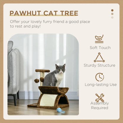 Cat Tree Plush Scratcher Kitty Activity Play Center Top Bar Tunnel Dangling Ball by Pawhut