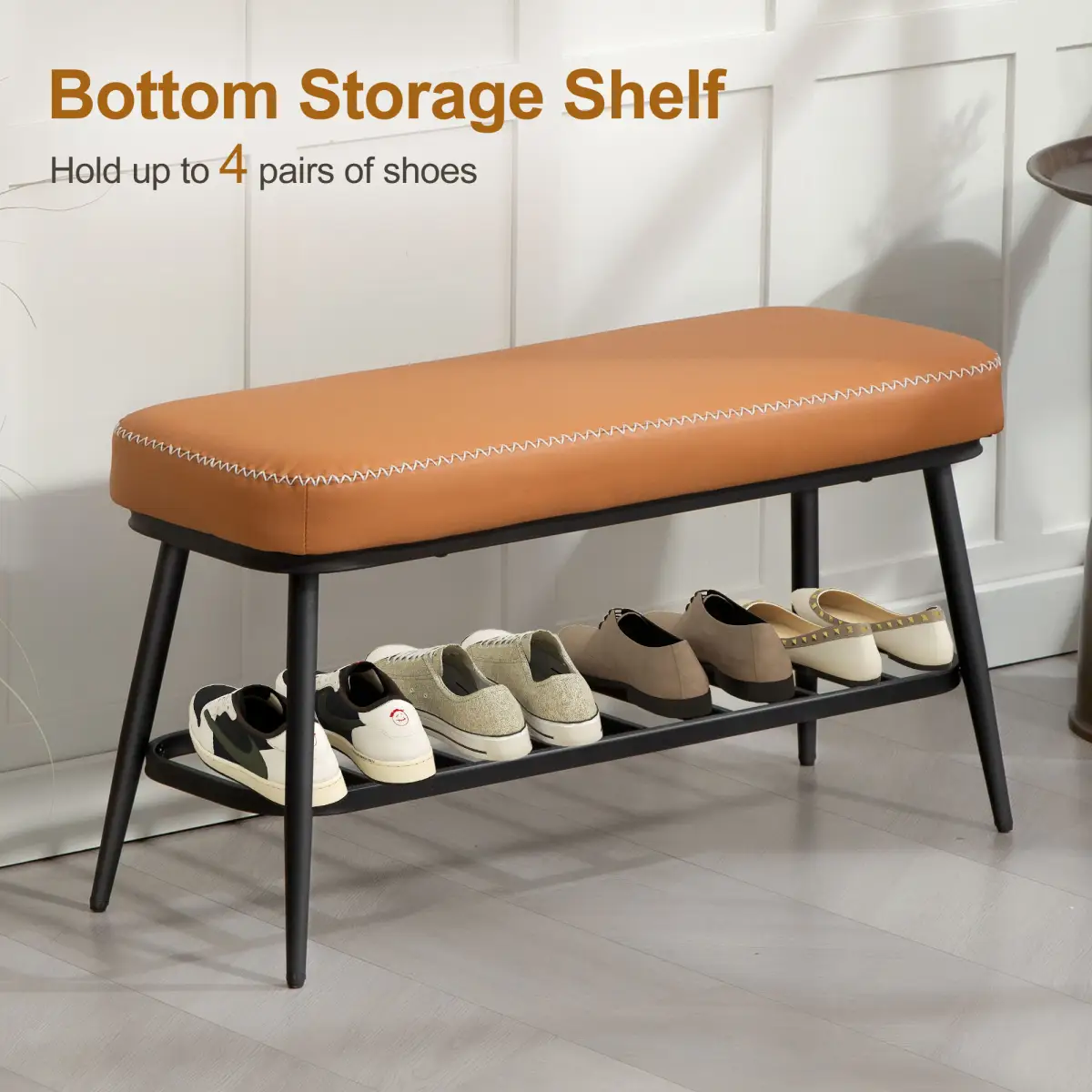 Leather Shoe Storage Bench by N/A