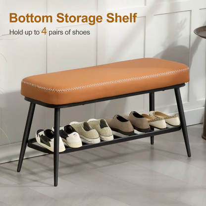 Leather Shoe Storage Bench by N/A