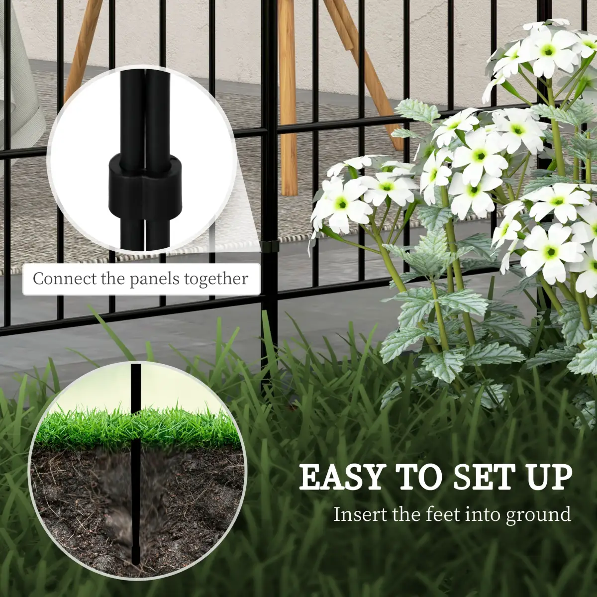 Outsunny 8PCs Decorative Garden Fencing 24in x 8.7ft Metal Border Edging by Outsunny
