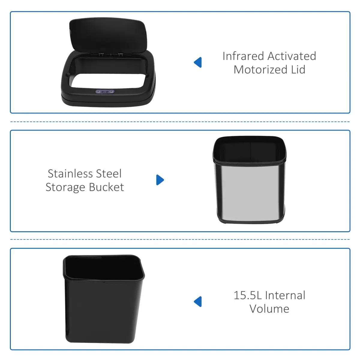 20L Stainless Steel Auto Kitchen Bin Sensor Bucket in L Size by HOMCOM