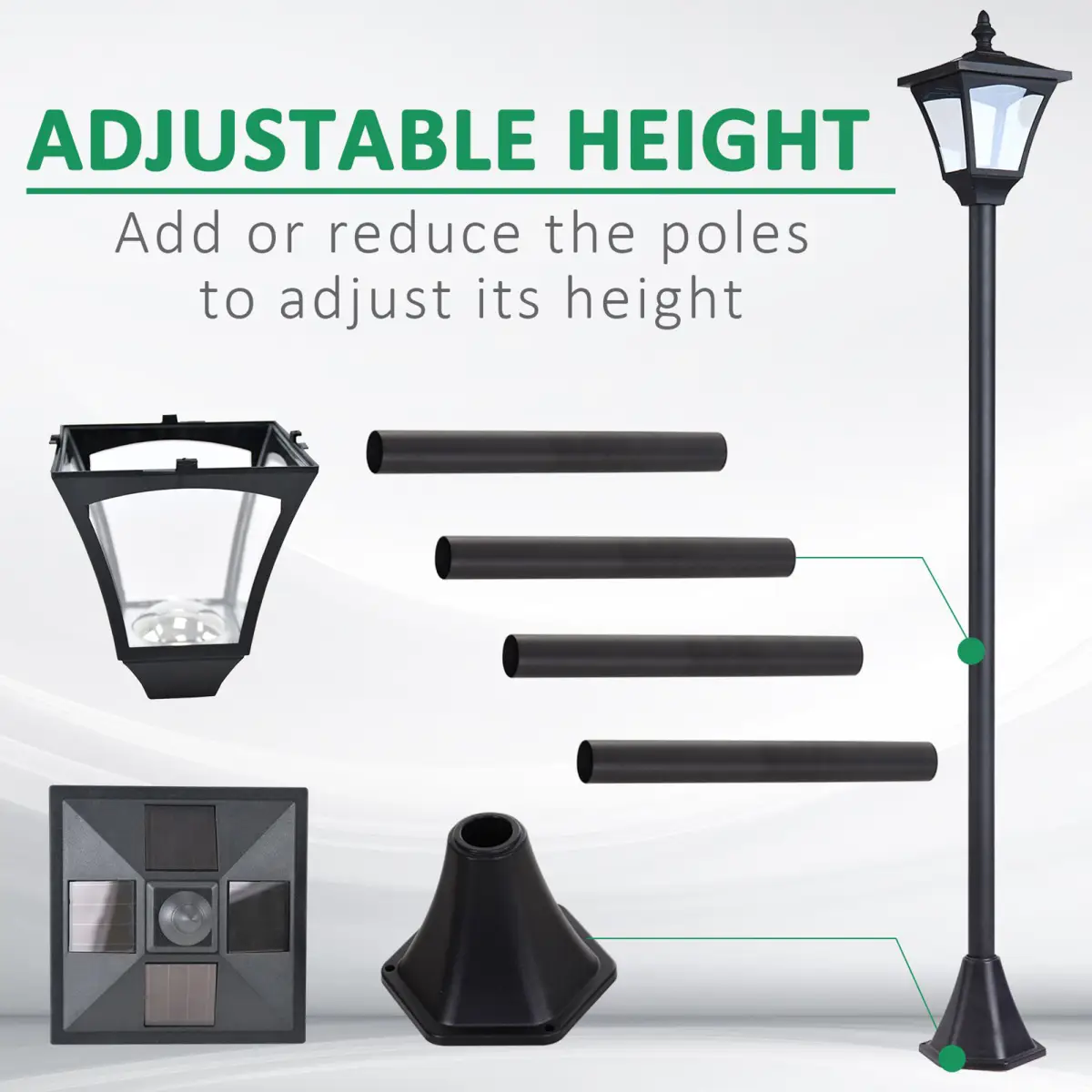 Outdoor Garden Solar Post Lamp Dimmable LED Lantern Bollard 1.2M Tall Black by Outsunny