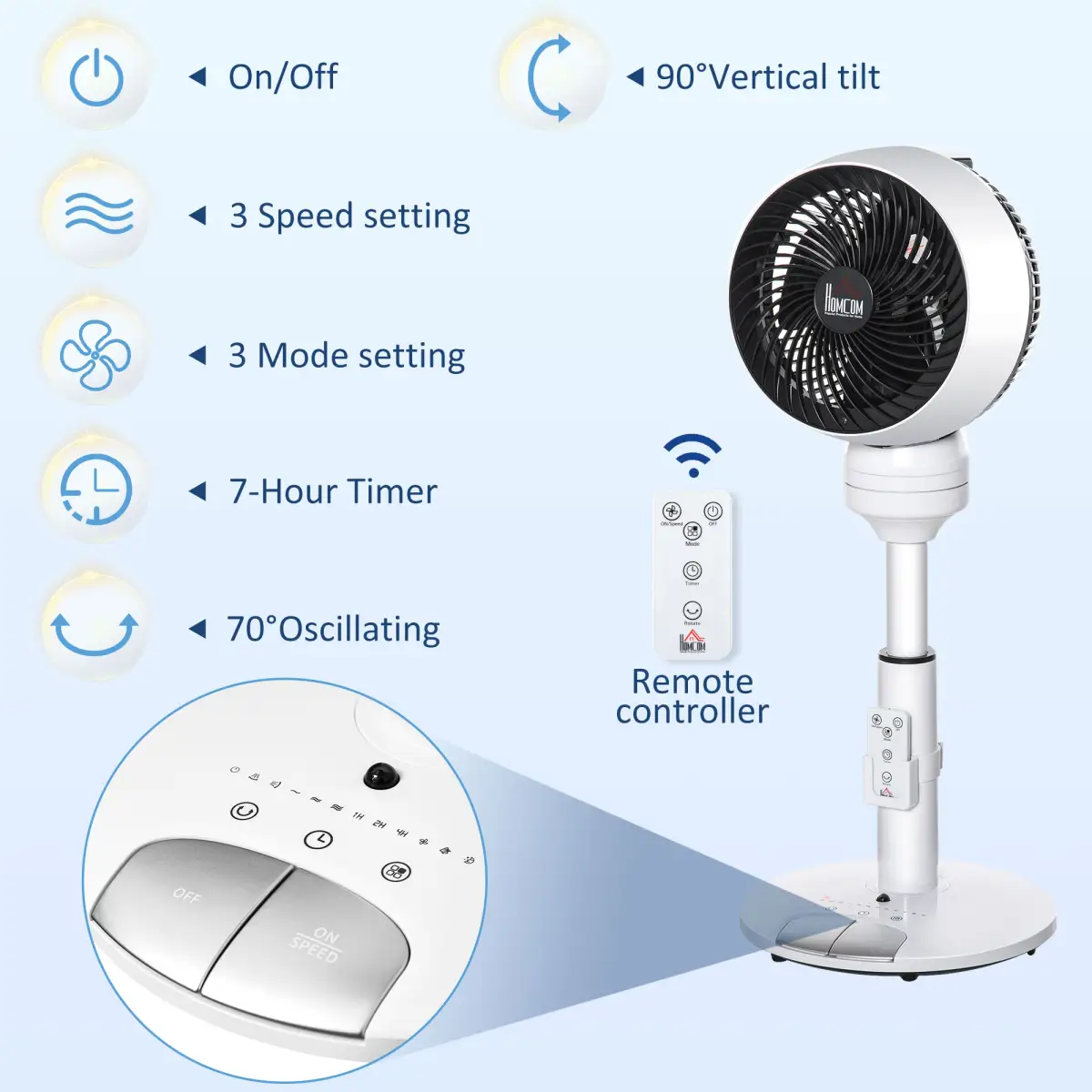 Air Circulator Fan 3 Speed 3 Mode, Oscillation Tilt, Height Adjust Black/White by HOMCOM