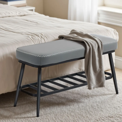Leather Shoe Storage Bench by N/A