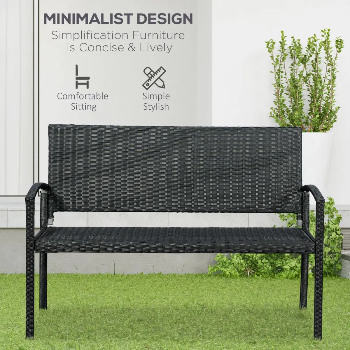 Outsunny Patio Rattan 2 Seater Garden Bench Love Seater Garden Armchair Black by Outsunny