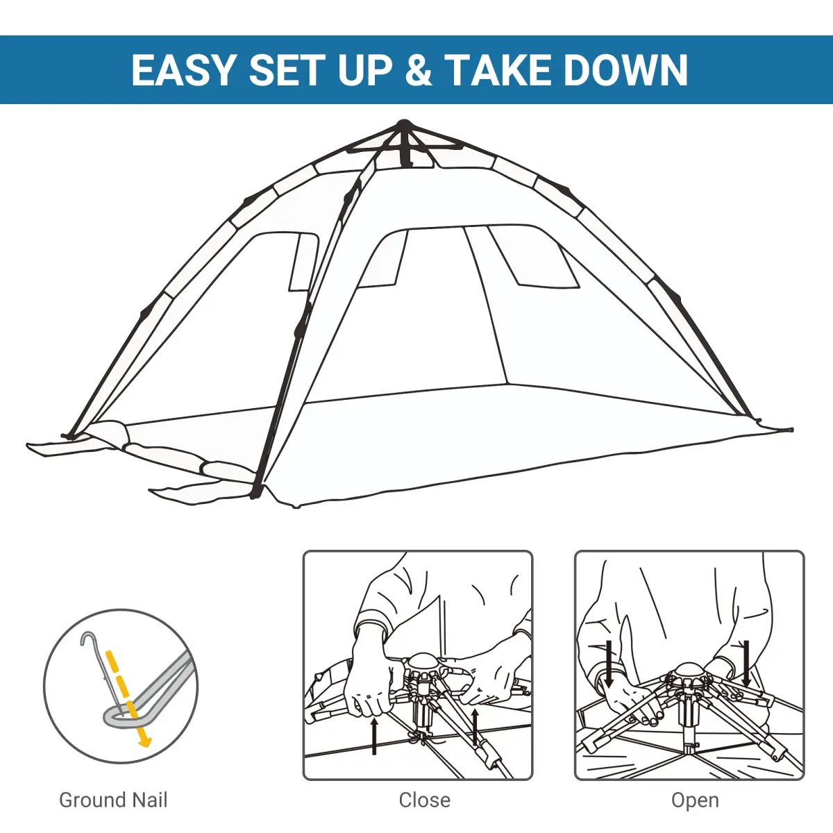 2 Man Pop-up Beach Tent Sun Shade Shelter Hut w/ Windows Door Blue Outsunny by Unbranded