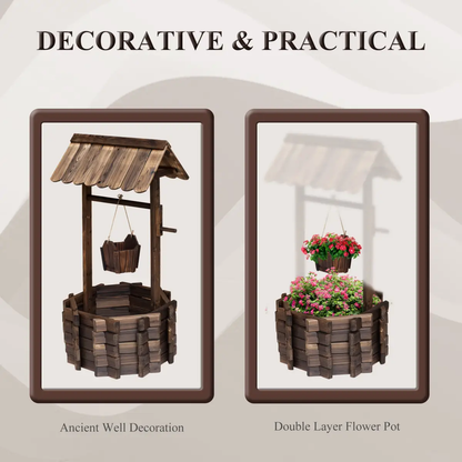 Wishing Well Planter Bucket, 60Lx55Wx 114H cm-Brown by Outsunny