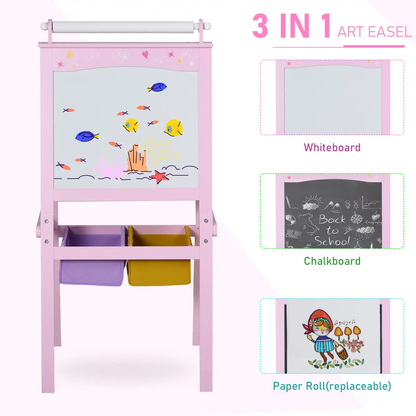 Kids Wooden Art Easel with Paper Roll Double-Sided Chalkboard, board HOMCOM by Unbranded