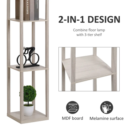 4-Tier Floor Lamp, Floor Light with Storage Shelf White and Oak 3-Tier by HOMCOM