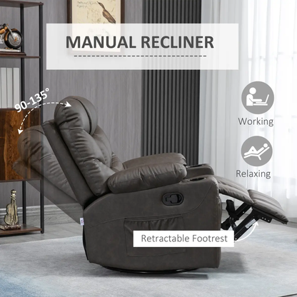 PU Leather Manual Recliner Chair, Recliner Armchair for Living Room, Brown by HOMCOM