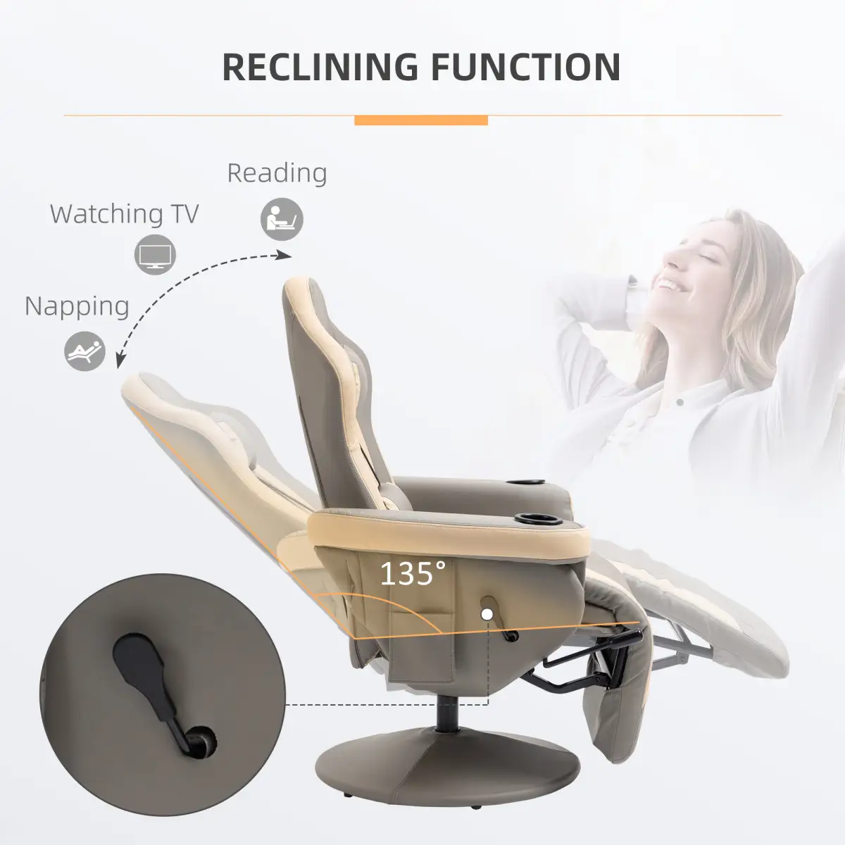 Manual Recliner Armchair PU Sofa Chair w/ Adjustable Leg Rest & 135� Reclining by HOMCOM