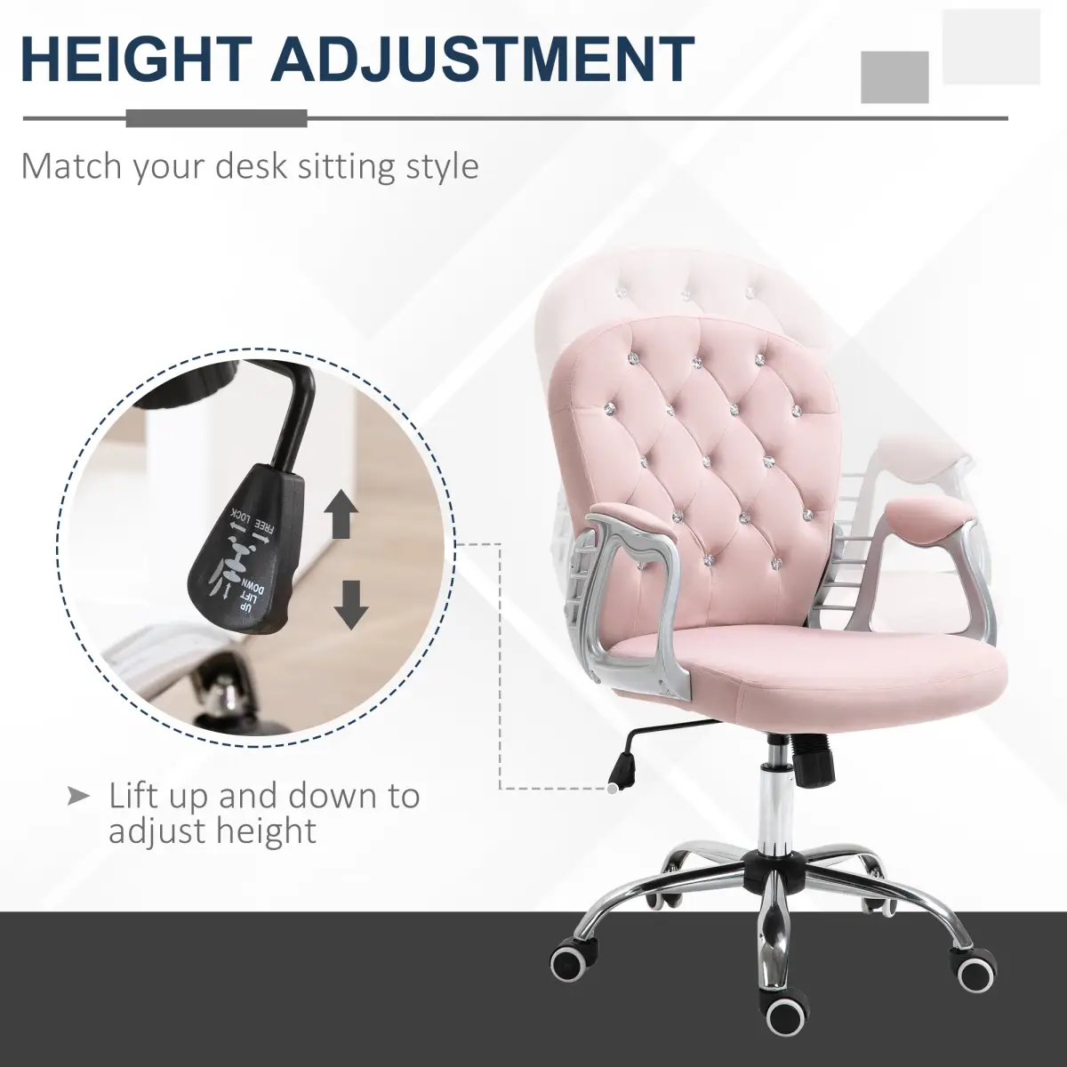 Office Chair Luxury Velour Diamond Tufted Padded Ergonomic 360� Swivel Pink by Unbranded