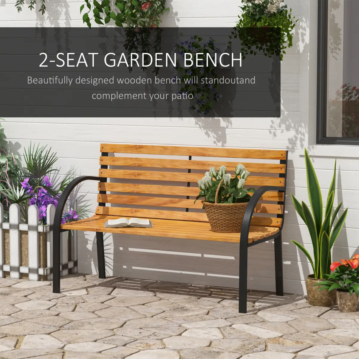 Garden Bench, 122Lx60Wx80H cm-Steel/Wood by Outsunny