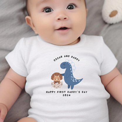 Personalised 1st Fathers Day Dinosaur Baby Outfit: Bib, Vest, Grow by Aye Do Gifts
