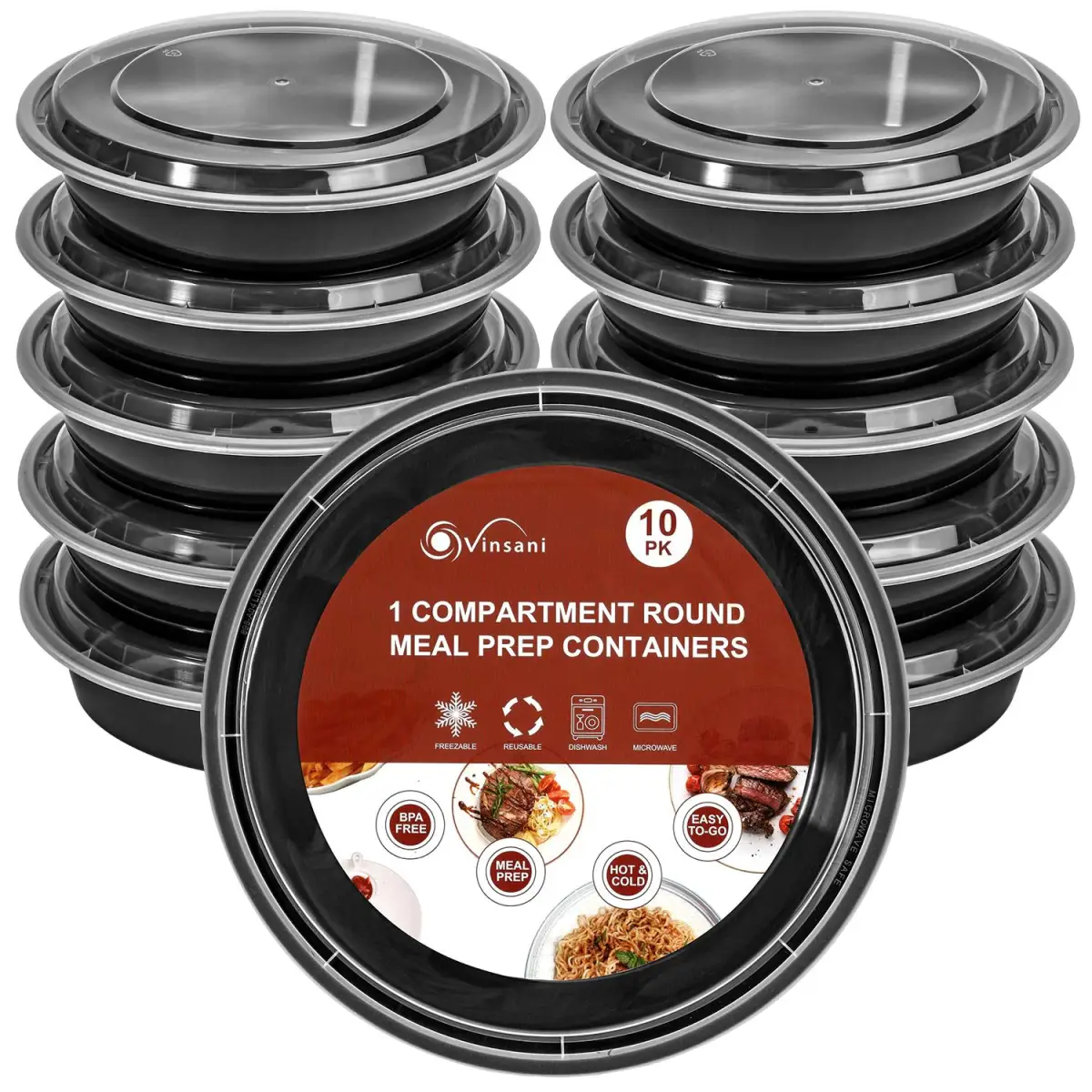 VINSANI 20pk ROUND 1 COMPARTMENT MEAL PREP CONTAINERS 1010493 by Vinsani
