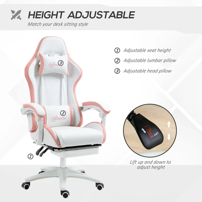 Vinsetto Racing Style Gaming Chair with Reclining Function Footrest, Pink by Vinsetto