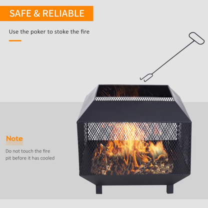 Outsunny Fire Pit, Square Shape, Steel-Black by HOMCOM