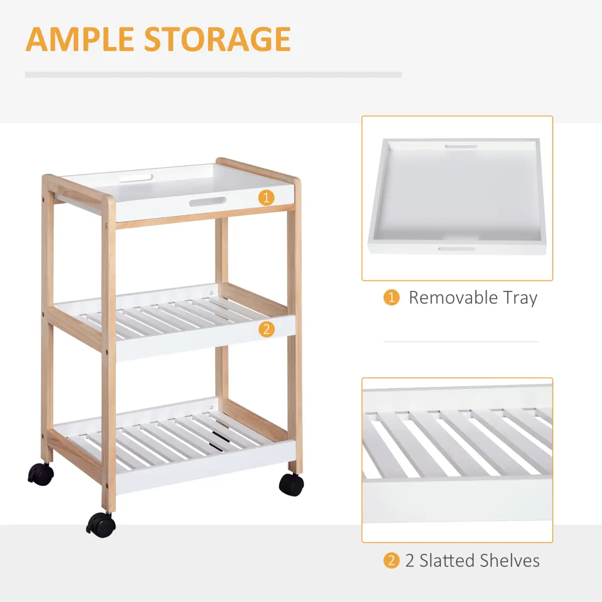 Kitchen Trolley, Bamboo/MDF board, 74.5H cm by HOMCOM