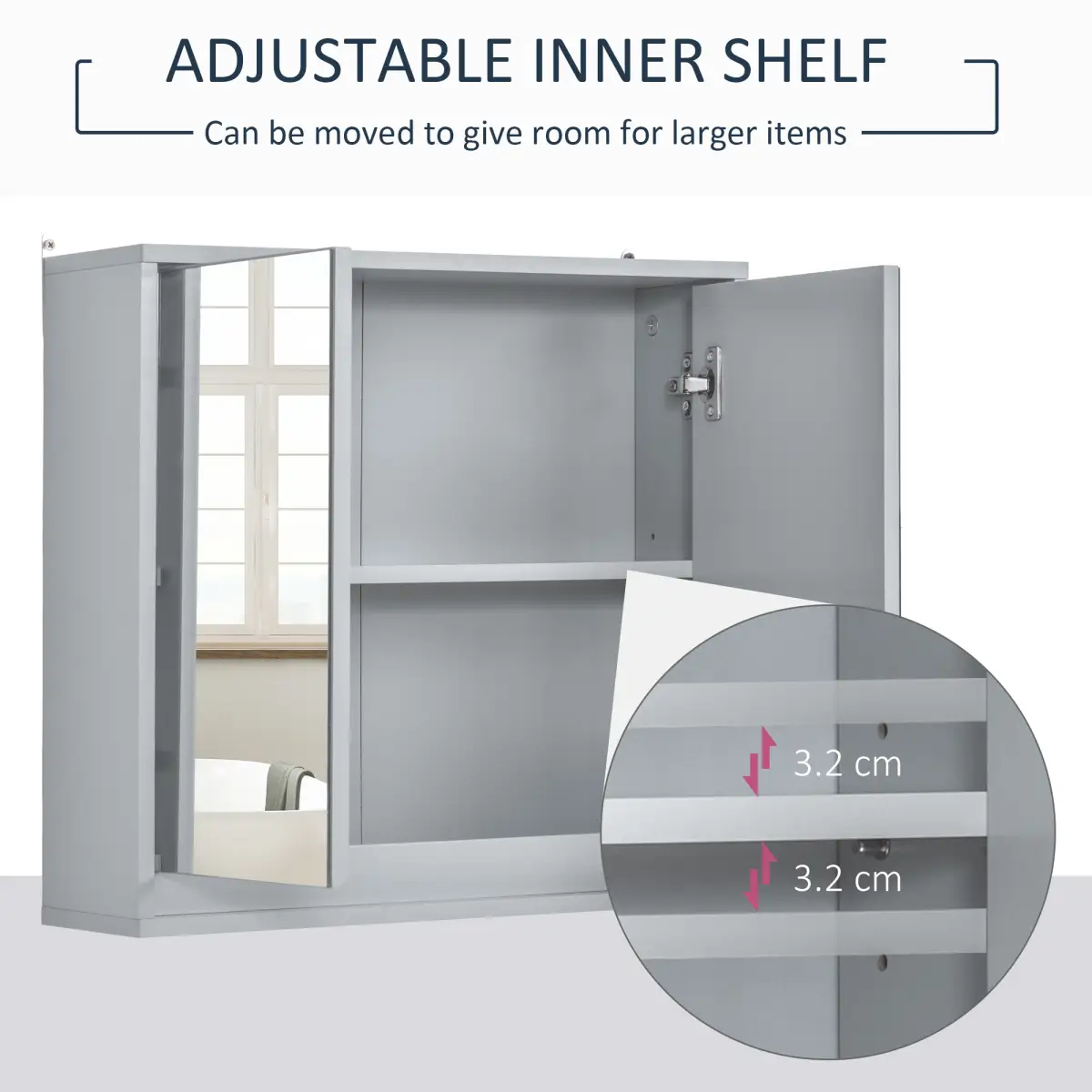 Wall Mounted Mirror Cabinet with Storage Shelf Bathroom Cupboard Grey by Homcom