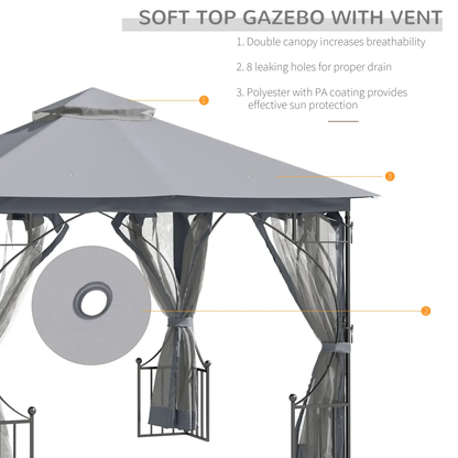 Gazebo Party Tent Canopy Sun Shade for Patio Garden Light Grey 3x3(m) Outsunny by Unbranded