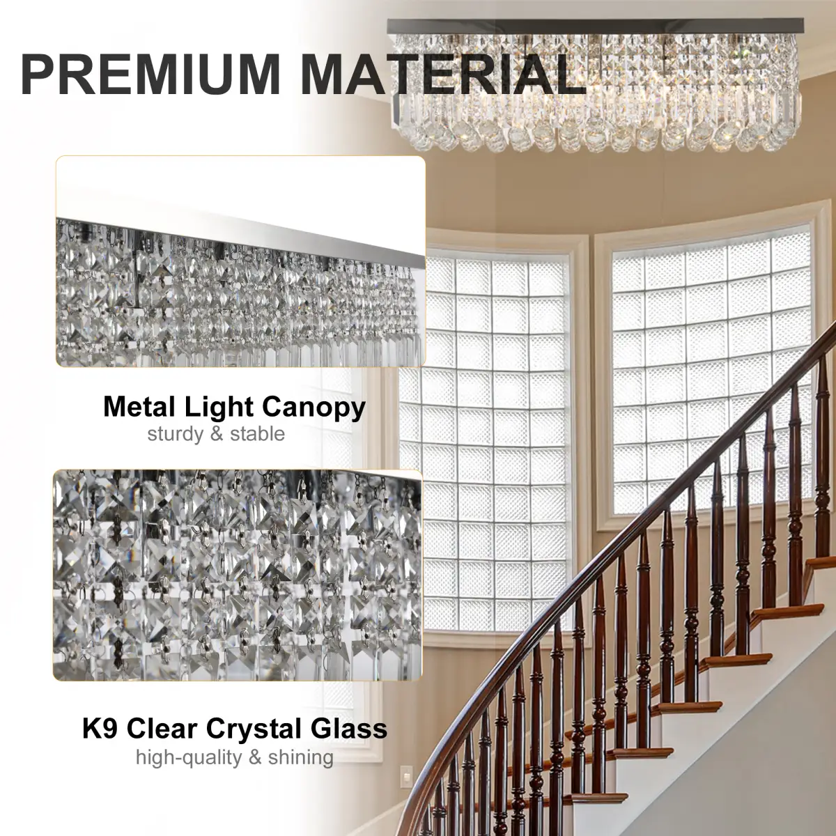 Modern Crystal Ceiling Light Square Crystal Chandelier E14 Base, Silver by HOMCOM