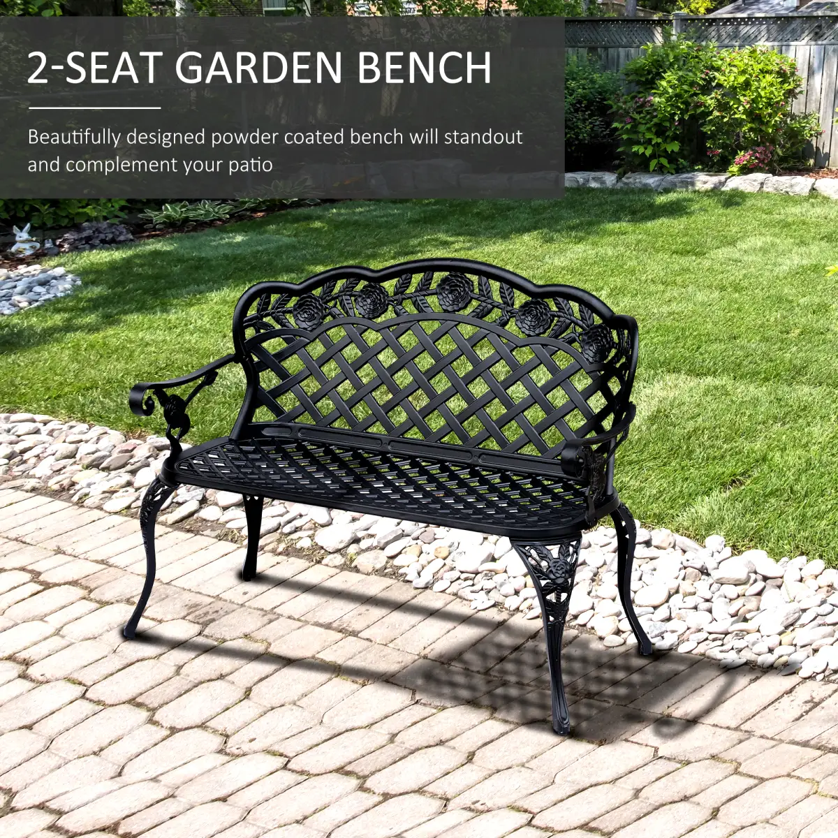 Garden Bench, Cast Aluminium, 107Lx58Wx85H cm-Black by Outsunny