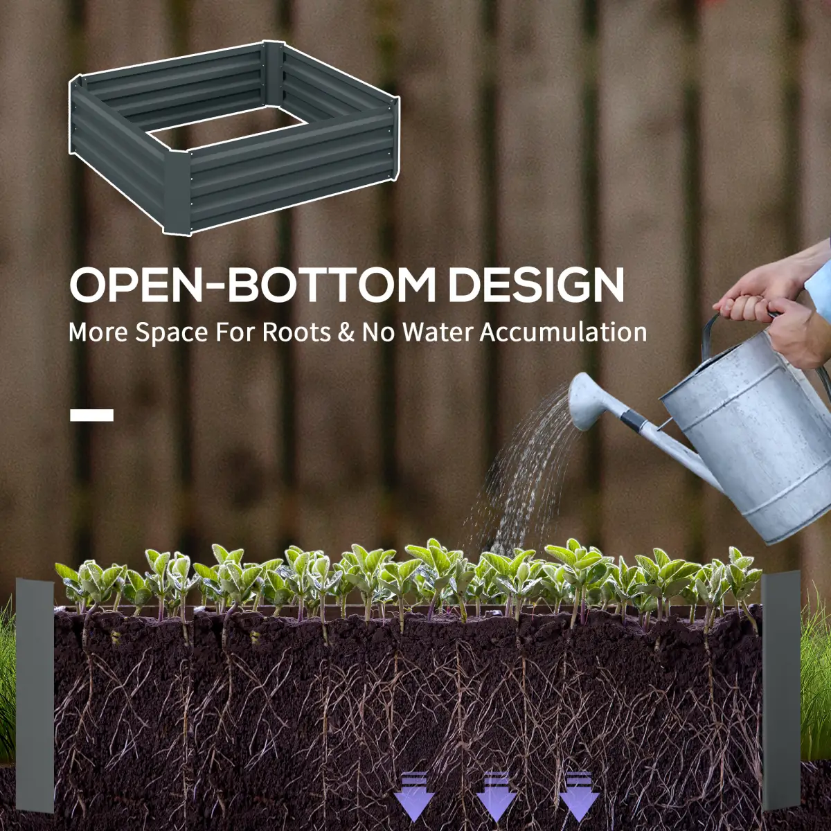 Outsunny Set of 2 Raised Garden Bed Galvanised Planter Box Easy Setup Dark Grey by Outsunny