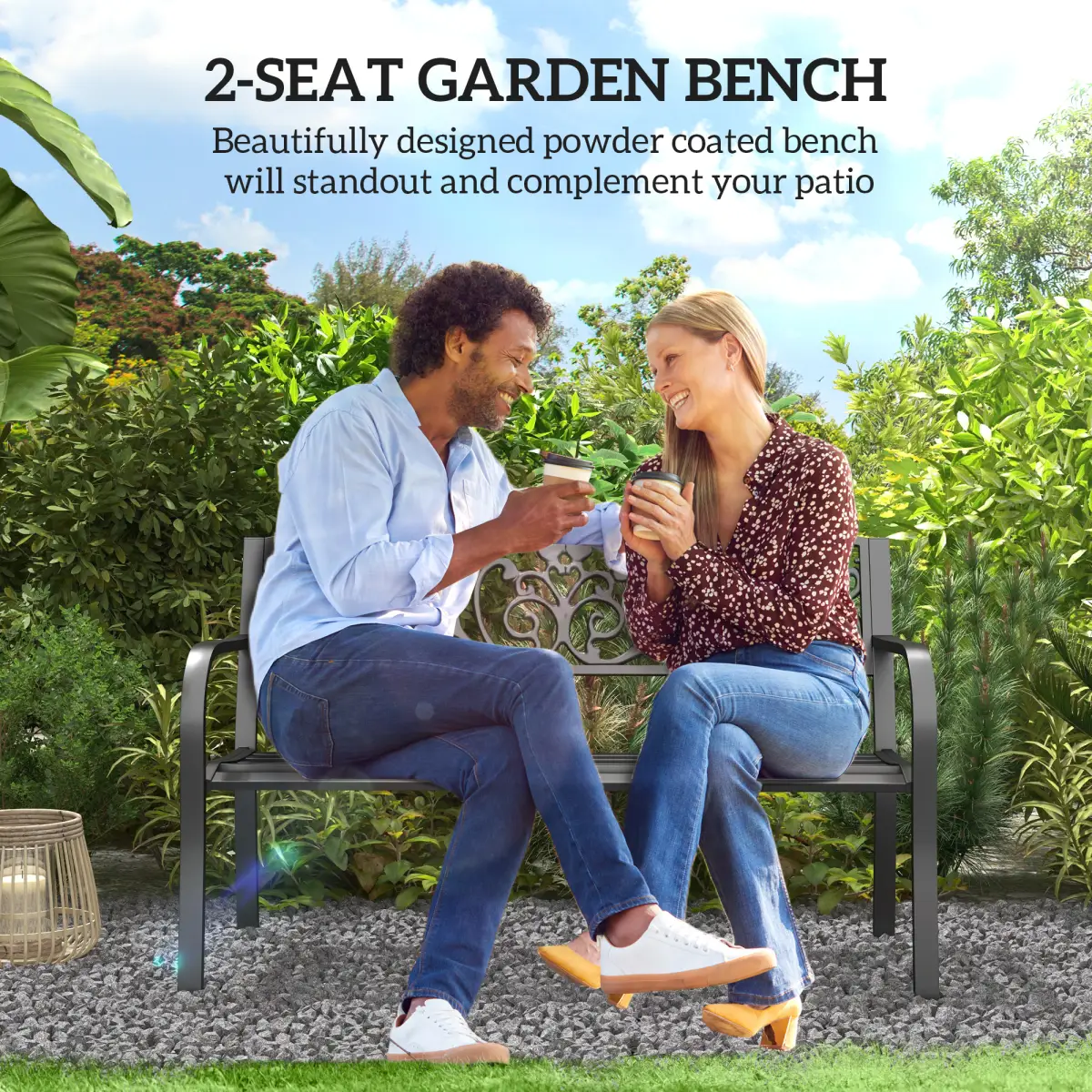 2-Seater Garden Bench, Steel-Black by Outsunny