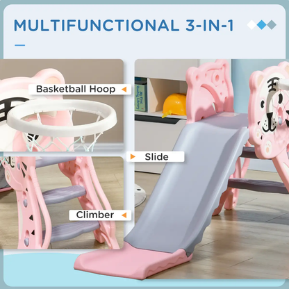 AIYAPLAY Kids Slide with Basketball Hoop, Basketball, for 18-36 Months, Pink by AIYAPLAY