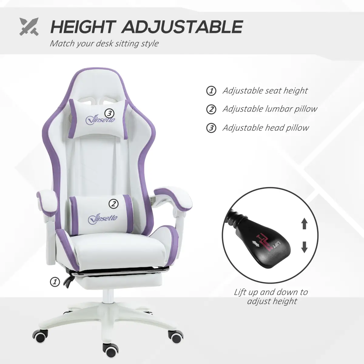 Vinsetto Racing Style Gaming Chair with Reclining Function Footrest, Purple by Vinsetto