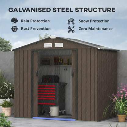 Garden Shed Storage Unit w/Locking Door Floor Foundation Vent Brown by Outsunny