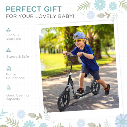Push Scooter Teen Kids Stunt Bike Ride On with 12" EVA Tyres, Black HOMCOM by Unbranded