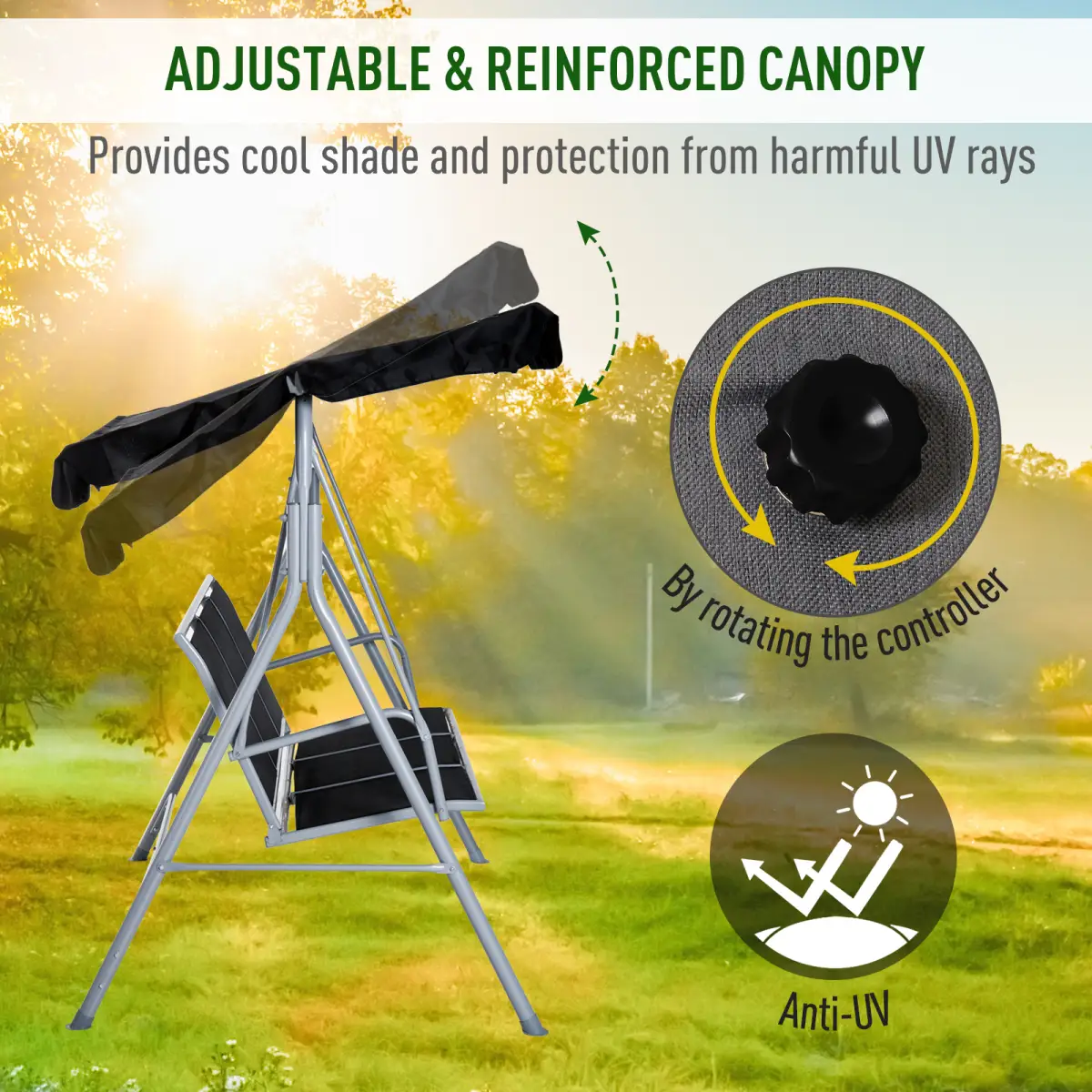 Outdoor 3-Seater Swing Chair-Black by Outsunny