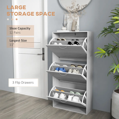 HOMCOM Slim Shoe Storage Cabinet with 3 Flip Drawers for 12 Pair of Shoes by HOMCOM