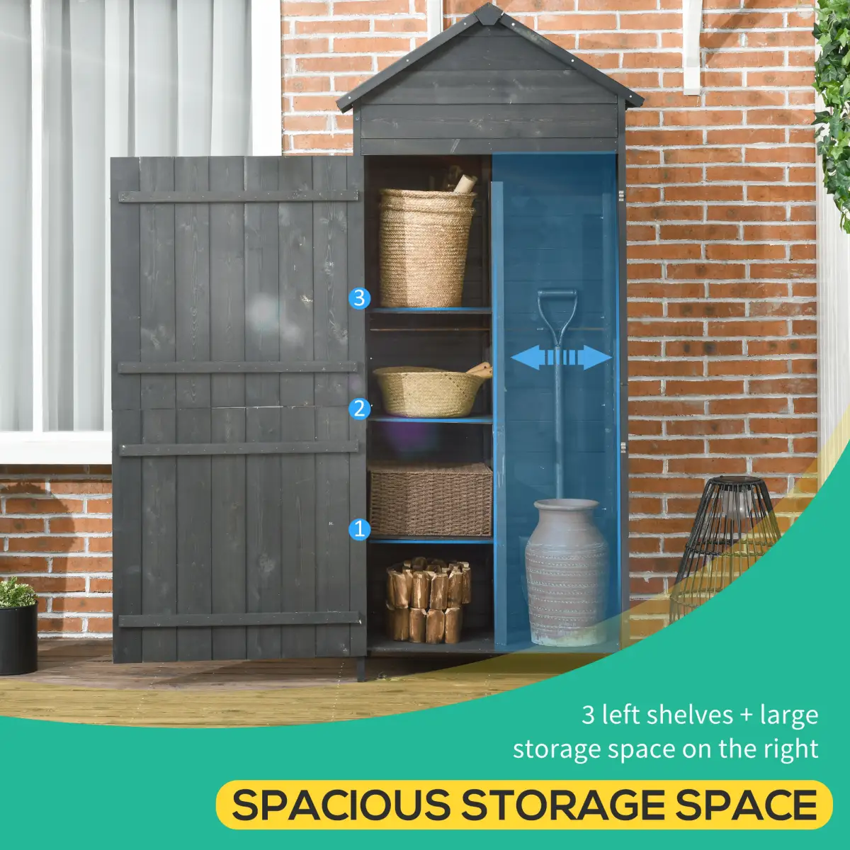 Outsunny Wooden Garden Shed Outdoor Shelves Utility Tool Storage Cabinet Grey by Outsunny