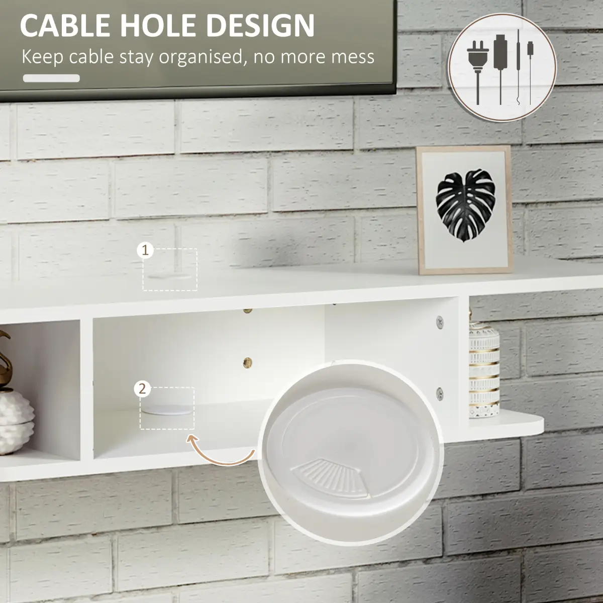 Floating TV Unit Stand Wall Mount Media Console with Storage Shelf, White by Unbranded