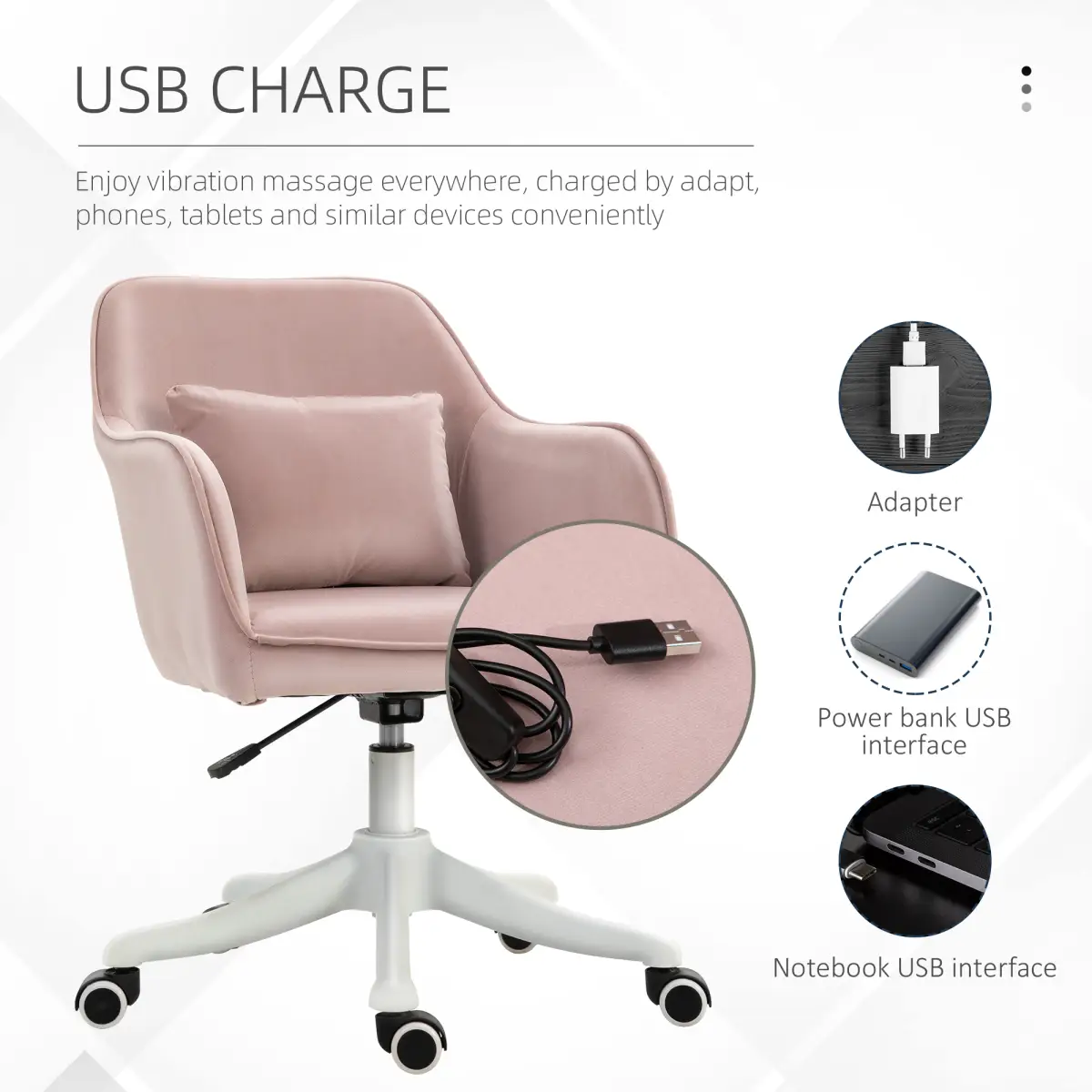 Office Chair with Rechargeable Electric Vibration Massage Lumbar Pillow, Wheels by Vinsetto