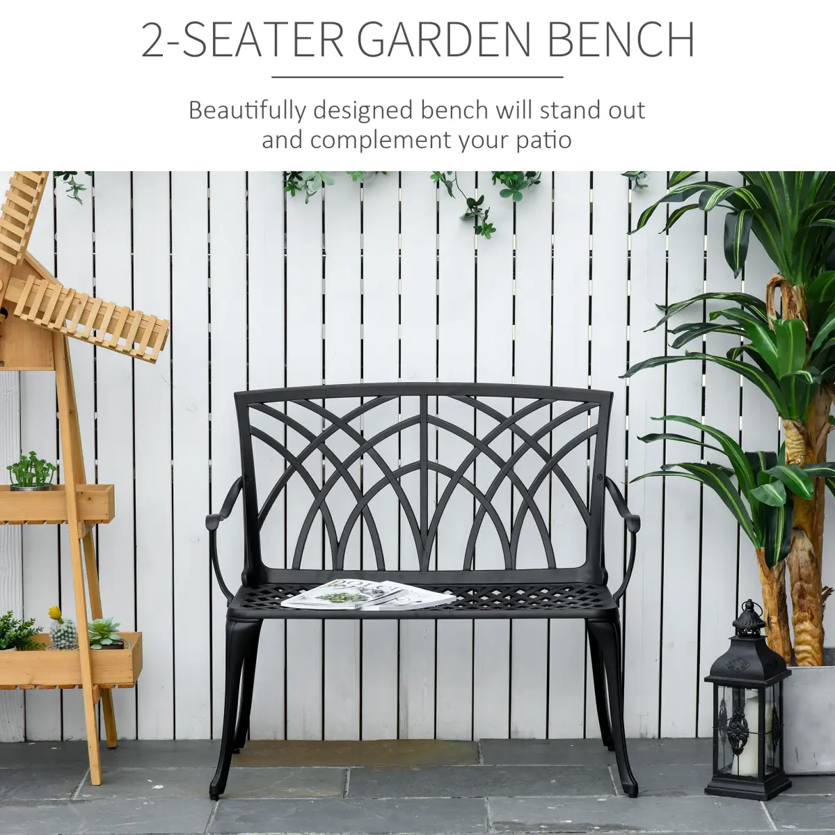 Outsunny 2-Seater Cast Aluminium Garden Bench Loveseat Ergonomic Armrest by Outsunny