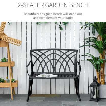 Outsunny 2-Seater Cast Aluminium Garden Bench Loveseat Ergonomic Armrest by Outsunny
