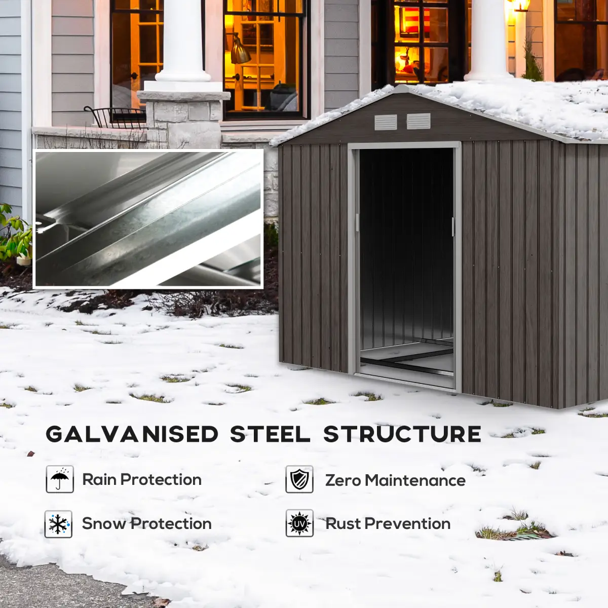 9 x 6FT Foundation Ventilation Steel Outdoor Garden Shed Grey by Outsunny