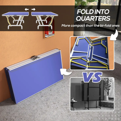 SPORTNOW 9FT Foldable Table Tennis Table with Cover, Net, Paddles, Balls - Blue by SPORTNOW
