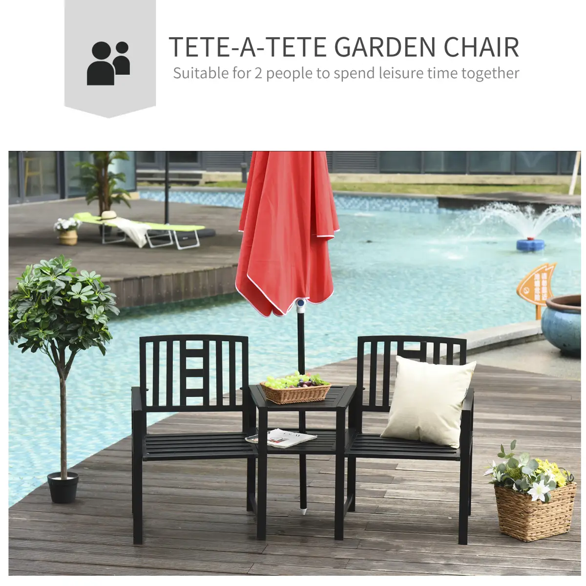 2 Seat Garden Chair Bench Loveseats w/Coffee Table Slatted Design Patio Yard by Unbranded