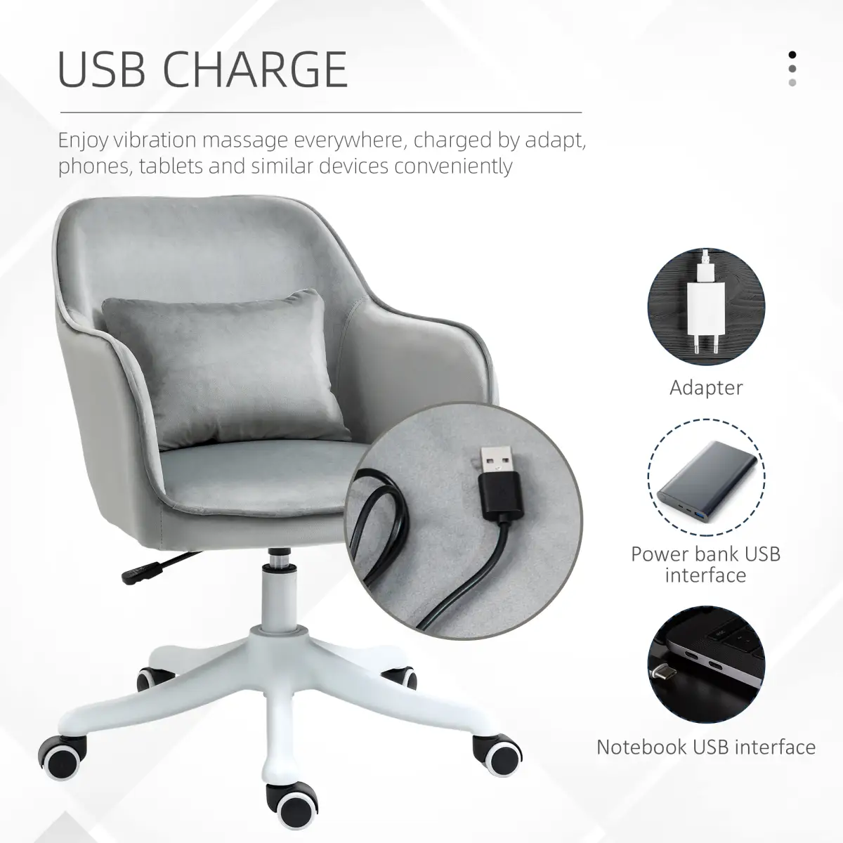 Office Chair with Rechargeable Electric Vibration Massage Lumbar Pillow, Wheels by Vinsetto